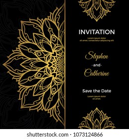Save The Date invitation card design in henna tattoo style. Decorative mandala for print, poster,  cover, brochure, flyer, banner.