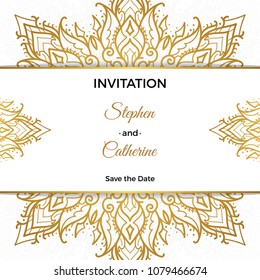 Save The Date invitation card design in henna tattoo style. Decorative mandala for print, poster,  cover, brochure, flyer, banner.