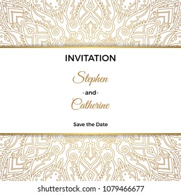 Save The Date invitation card design in henna tattoo style. Decorative mandala for print, poster,  cover, brochure, flyer, banner.