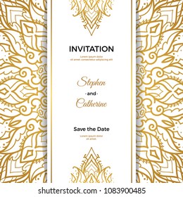 Save The Date invitation card design in henna tattoo style. Decorative mandala for print, poster,  cover, brochure, flyer, banner.