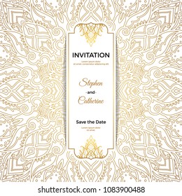 Save The Date invitation card design in henna tattoo style. Decorative mandala for print, poster,  cover, brochure, flyer, banner.