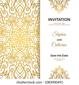 Save The Date invitation card design in henna tattoo style. Decorative mandala for print, poster,  cover, brochure, flyer, banner.