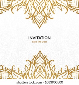 Save The Date invitation card design in henna tattoo style. Decorative mandala for print, poster,  cover, brochure, flyer, banner.