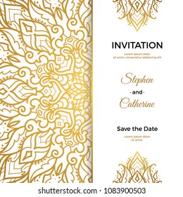 Save The Date invitation card design in henna tattoo style. Decorative mandala for print, poster,  cover, brochure, flyer, banner.