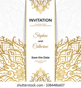 Save The Date invitation card design in henna tattoo style. Decorative mandala for print, poster,  cover, brochure, flyer, banner.