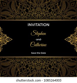 Save The Date invitation card design in henna tattoo style. Decorative mandala for print, poster,  cover, brochure, flyer, banner.