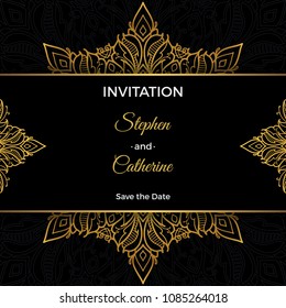 Save The Date invitation card design in henna tattoo style. Decorative mandala for print, poster,  cover, brochure, flyer, banner.