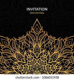 Save The Date invitation card design in henna tattoo style. Decorative mandala for print, poster,  cover, brochure, flyer, banner.