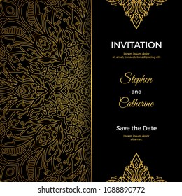 Save The Date invitation card design in henna tattoo style. Decorative mandala for print, poster,  cover, brochure, flyer, banner.