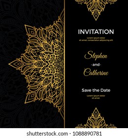Save The Date invitation card design in henna tattoo style. Decorative mandala for print, poster,  cover, brochure, flyer, banner.