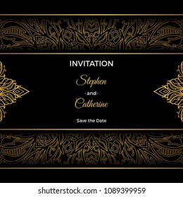 Save The Date invitation card design in henna tattoo style. Decorative mandala for print, poster,  cover, brochure, flyer, banner.