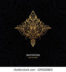 Save The Date invitation card design in henna tattoo style. Decorative mandala for print, poster,  cover, brochure, flyer, banner.