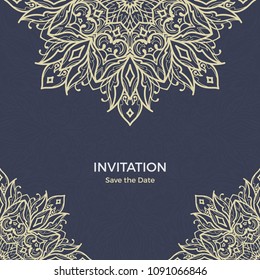 Save The Date invitation card design in henna tattoo style. Decorative mandala for print, poster,  cover, brochure, flyer, banner.