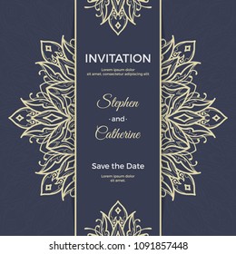 Save The Date invitation card design in henna tattoo style. Decorative mandala for print, poster,  cover, brochure, flyer, banner.