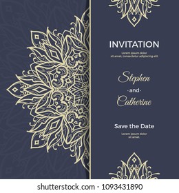 Save The Date invitation card design in henna tattoo style. Decorative mandala for print, poster,  cover, brochure, flyer, banner.