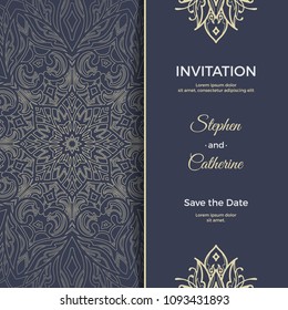 Save The Date invitation card design in henna tattoo style. Decorative mandala for print, poster,  cover, brochure, flyer, banner.