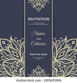 Save The Date invitation card design in henna tattoo style. Decorative mandala for print, poster,  cover, brochure, flyer, banner.