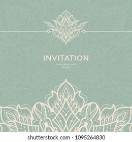 Save The Date invitation card design in henna tattoo style. Decorative mandala for print, poster,  cover, brochure, flyer, banner.
