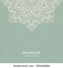 Save The Date invitation card design in henna tattoo style. Decorative mandala for print, poster,  cover, brochure, flyer, banner.