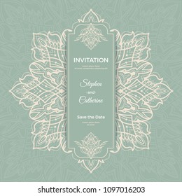 Save The Date invitation card design in henna tattoo style. Decorative mandala for print, poster,  cover, brochure, flyer, banner.