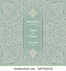 Save The Date invitation card design in henna tattoo style. Decorative mandala for print, poster,  cover, brochure, flyer, banner.