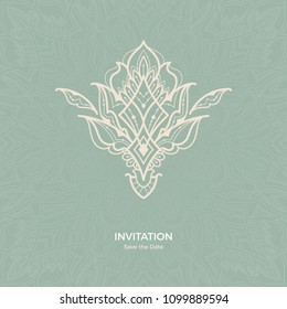 Save The Date invitation card design in henna tattoo style. Decorative mandala for print, poster,  cover, brochure, flyer, banner.