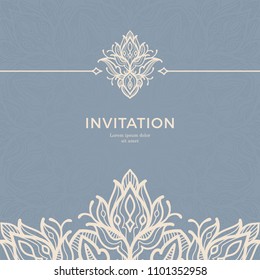 Save The Date invitation card design in henna tattoo style. Decorative mandala for print, poster,  cover, brochure, flyer, banner.