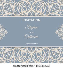 Save The Date invitation card design in henna tattoo style. Decorative mandala for print, poster,  cover, brochure, flyer, banner.