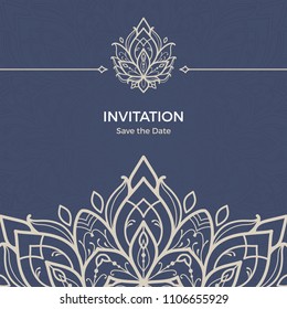 Save The Date invitation card design in henna tattoo style. Decorative mandala for print, poster,  cover, brochure, flyer, banner.