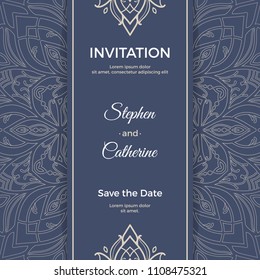 Save The Date invitation card design in henna tattoo style. Decorative mandala for print, poster,  cover, brochure, flyer, banner.