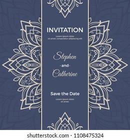 Save The Date invitation card design in henna tattoo style. Decorative mandala for print, poster,  cover, brochure, flyer, banner.