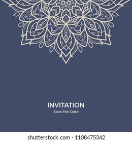 Save The Date invitation card design in henna tattoo style. Decorative mandala for print, poster,  cover, brochure, flyer, banner.