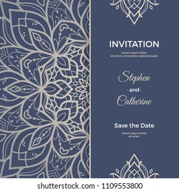 Save The Date invitation card design in henna tattoo style. Decorative mandala for print, poster,  cover, brochure, flyer, banner.