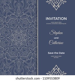 Save The Date invitation card design in henna tattoo style. Decorative mandala for print, poster,  cover, brochure, flyer, banner.