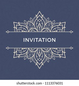Save The Date Invitation Card Design In Henna Tattoo Style. Decorative Mandala For Print, Poster,  Cover, Brochure, Flyer, Banner.