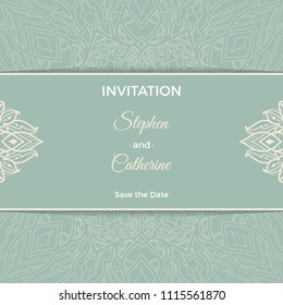 Save The Date invitation card design in henna tattoo style. Decorative mandala for print, poster,  cover, brochure, flyer, banner.