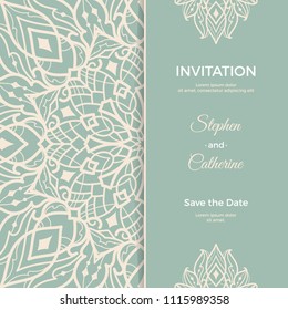 Save The Date invitation card design in henna tattoo style. Decorative mandala for print, poster,  cover, brochure, flyer, banner.