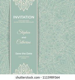 Save The Date invitation card design in henna tattoo style. Decorative mandala for print, poster,  cover, brochure, flyer, banner.