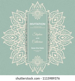 Save The Date invitation card design in henna tattoo style. Decorative mandala for print, poster,  cover, brochure, flyer, banner.