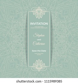 Save The Date invitation card design in henna tattoo style. Decorative mandala for print, poster,  cover, brochure, flyer, banner.