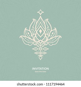 Save The Date invitation card design in henna tattoo style. Decorative mandala for print, poster,  cover, brochure, flyer, banner.