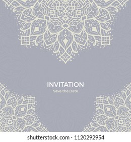 Save The Date invitation card design in henna tattoo style. Decorative mandala for print, poster,  cover, brochure, flyer, banner.