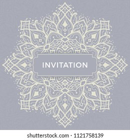 Save The Date invitation card design in henna tattoo style. Decorative mandala for print, poster,  cover, brochure, flyer, banner.