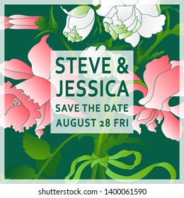 Save the Date. Invitation card design with flowers. Vector illustration