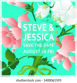 Save the Date. Invitation card design with flowers. Vector illustration