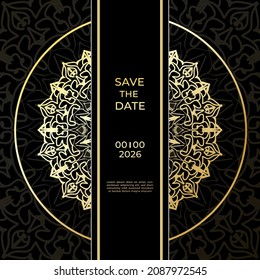 Save The Date invitation card design in henna tattoo style