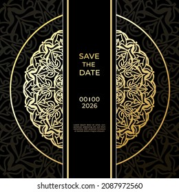 Save The Date invitation card design in henna tattoo style