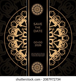 Save The Date invitation card design in henna tattoo style