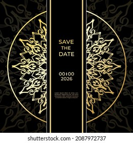 Save The Date invitation card design in henna tattoo style