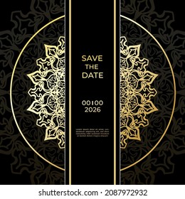 Save The Date invitation card design in henna tattoo style